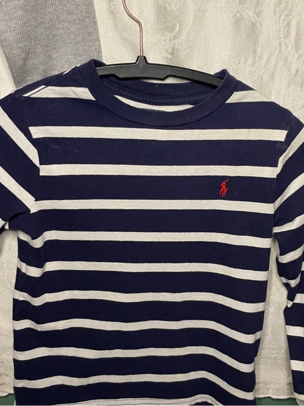 Polo by Ralph Lauren Navy & White Striped Long-Sleeve Crewneck-Red Pony size-5
